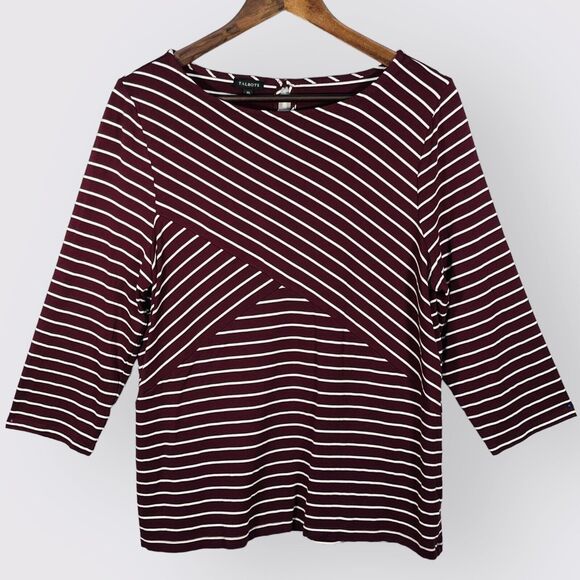 Talbots‎ Emerson Stripe Cross-Front Top Women XL Purple 3/4 Sleeve Stretch Z94 - Picture 1 of 13